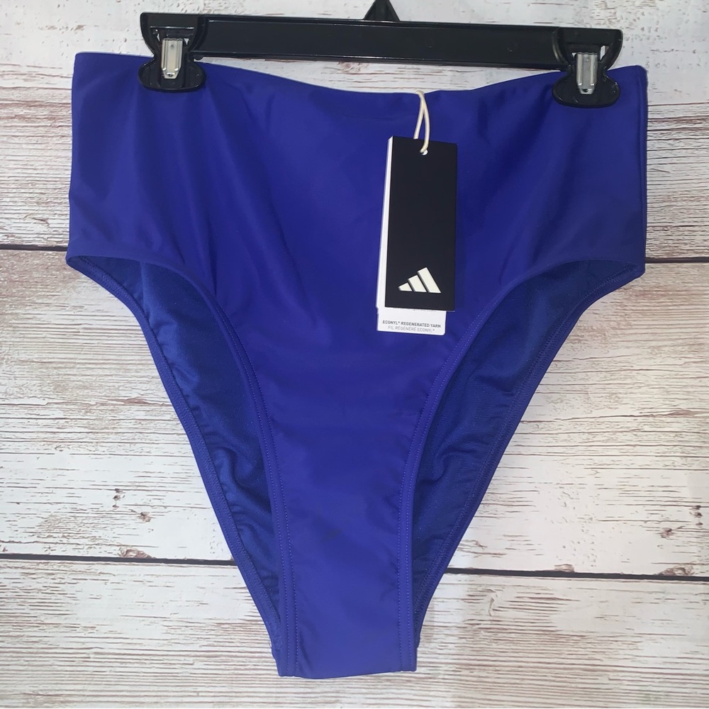 New Adidas Swim High Waist Blue Swimwear Bikini Bottom